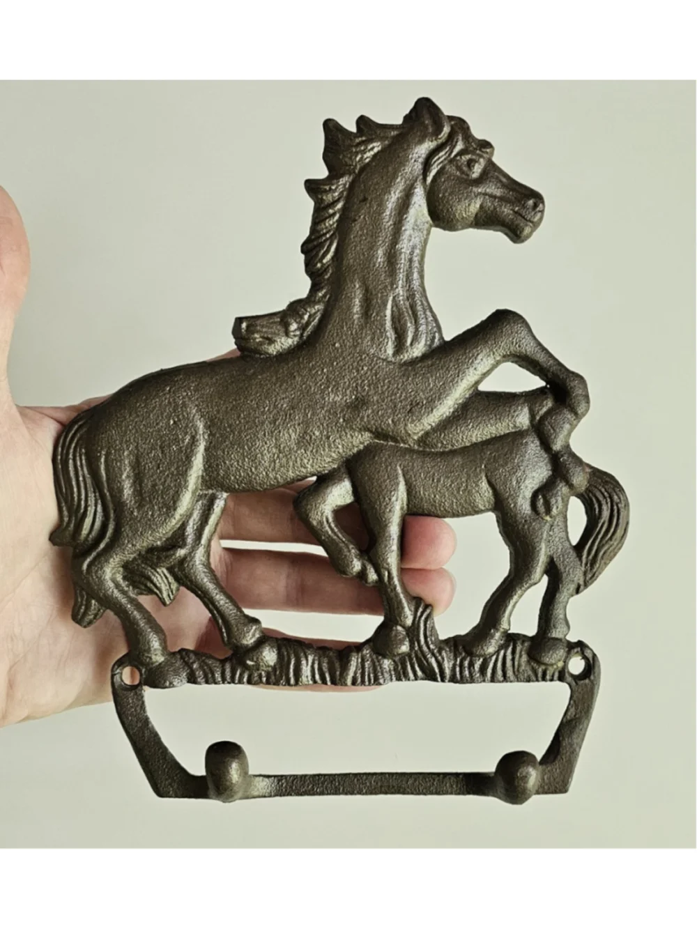 Vintage Cast Iron Horse Wall Hook Mare and Foal Towel Tack Hanger Rustic 7.5